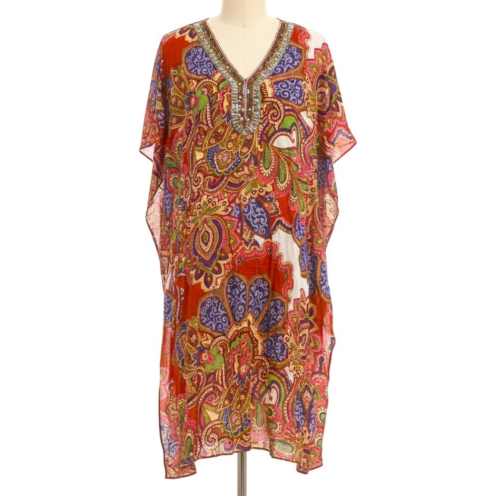 JUBYLEE Paris - Beaded Paisley Kaftan Dress | Boho Resort Wear - One Size